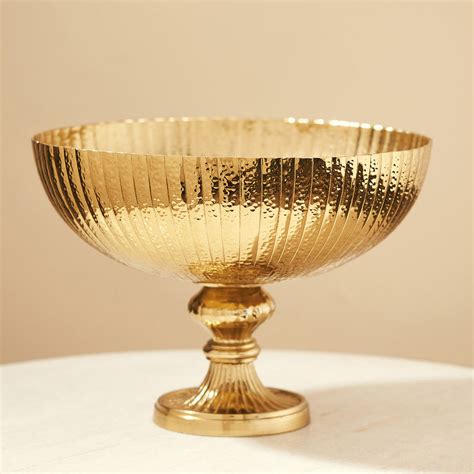 Buy Pure Home + Living Gold Ribbed Metal Decorative Bowl with Stand Online