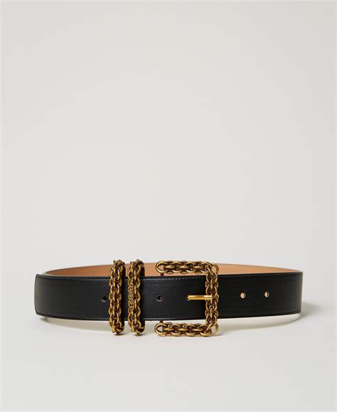 Belt with chain details Woman, Black | TWINSET Milano