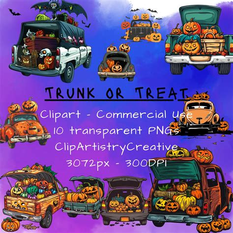 Trunk or Treat Clipart Bundle PNG Transparent Background Digital ...
