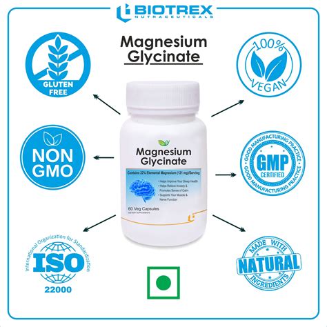 Biotrex Magnesium Glycinate 60 Veg Capsules, Supports Bone Health, Ner ...