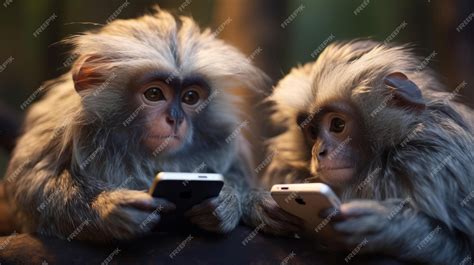 Monkeys playing with a phone | Premium AI-generated image