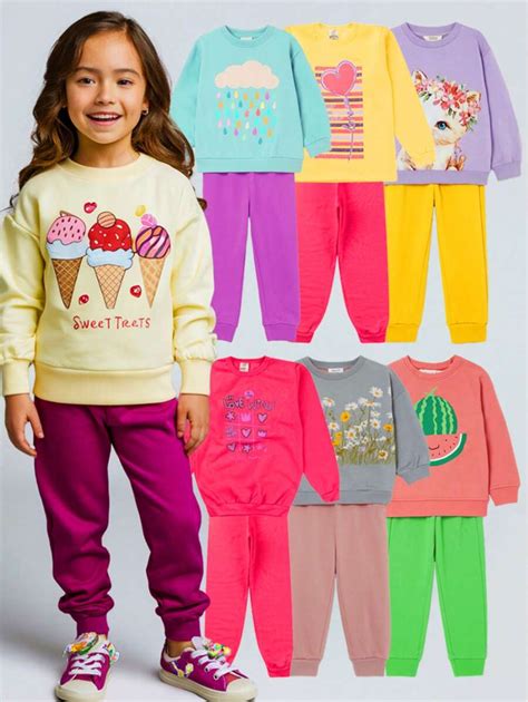 6 Pieces Children's Sweatshirt Kit For Girls, 1 To 14 Winter, 3 Tops ...