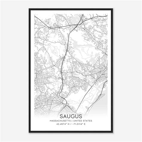 Saugus Massachusetts Map Poster, Modern Home Decor Wall Art Print ...