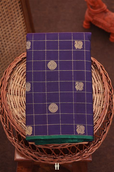 Kanchipuram Silk Saree Regal Purple With Checks Design