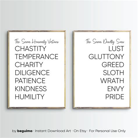 Seven Heavenly Virtues,seven Deadly Sins,bible Verse Print,inspiring ...