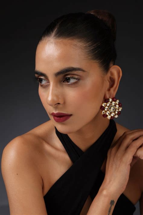 Falak Red Kundan Stud Earrings - Swabhimann Jewellery – SWABHIMANN