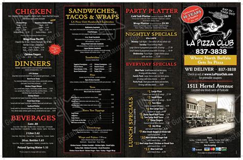 Menu at La Pizza Club, Buffalo