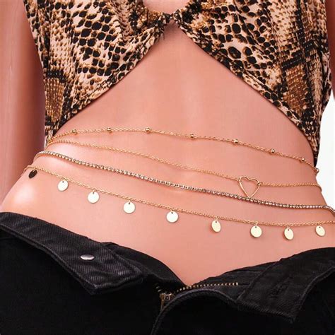 1pc Gold Multi-Layer Love Waist Chain-Women's Multi-Layer Belly Button ...