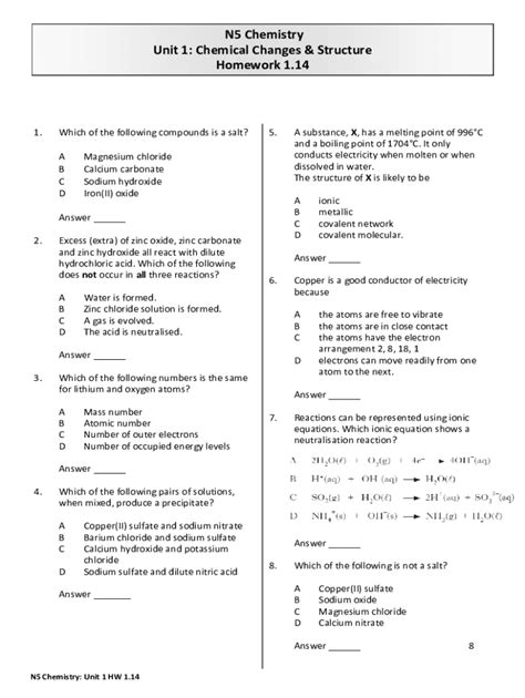 Fillable Online Unit 1: Chemical Changes & Structure Fax Email Print ...