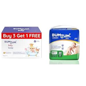 Bumtum Baby Soap (4 x 50 gm) & Bumtum Baby Diaper (NB - 20 Pcs ...