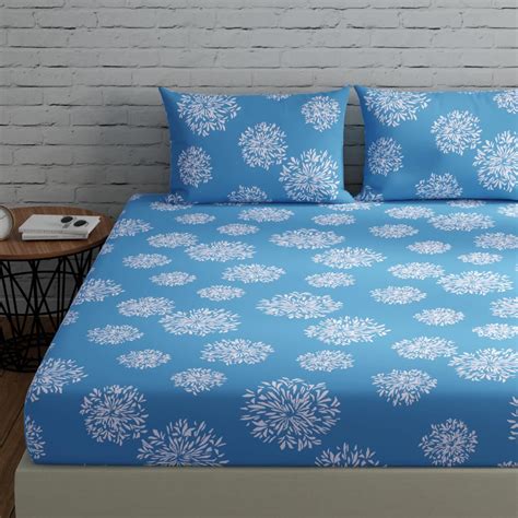 Huesland by Ahmedabad Cotton 144 TC Fitted Bedsheet Queen Size Cotton ...