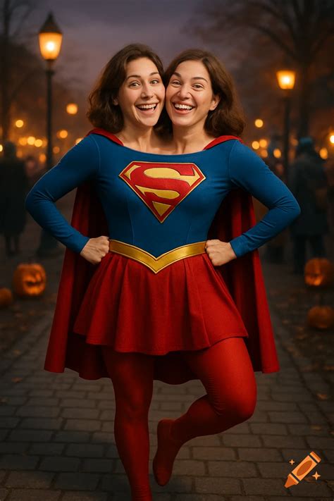 Two women in a Supergirl costume, creating a fun conjoined illusion ...