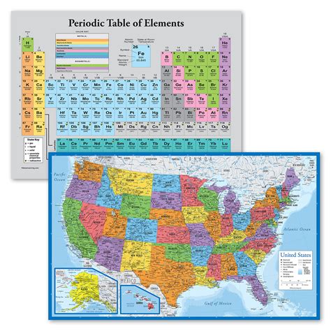Buy 2 Pack - Periodic Table of the Elements [Grey] & USA Chart [Blue ...