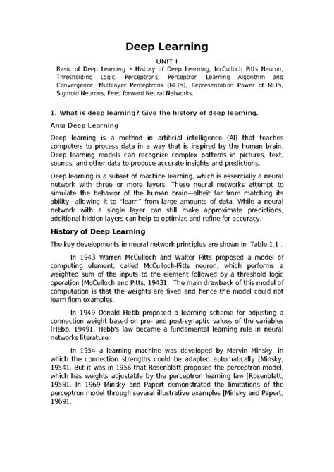 Unit - 1 Notes - Deep Learning Unit 1 - Deep Learning UNIT I Basic of ...
