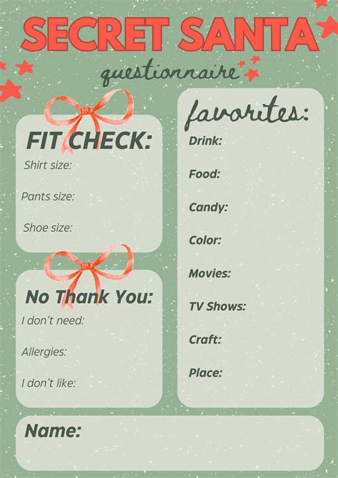 Secret santa questionnaire template holiday gift exchange secret santa ...