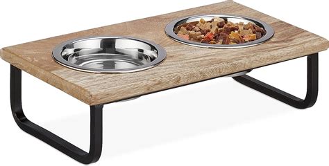 Sabri Shopee Bowl Stand, 2 Bowls with Stainless Steel Holder, MDF Wood ...