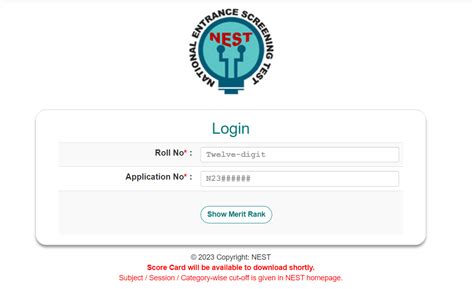 NEST Result 2023 Out, NEST Score Card Link