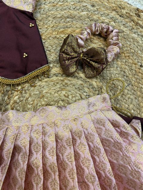 (SB478)Minmini - Pinkish Nude with Brown Pattu Pavadai – Shewings by Bavani