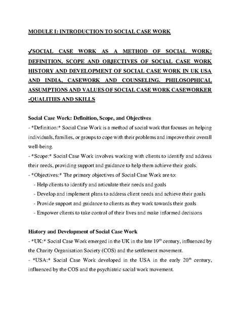 MSW SEM 2 CASE WORK - Comprehensive Notes on Social Case Work - Studocu