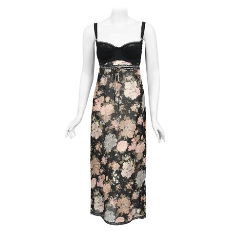 Vintage 1997 Dolce and Gabbana Sheer Floral Chiffon and Lace Built-In ...