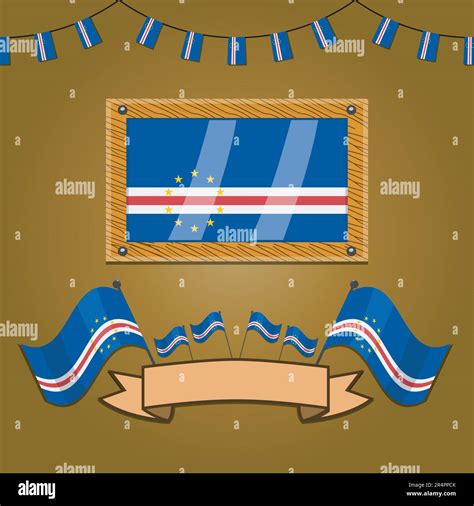 Cape Verde Flags On Frame Wood, Label, Simple Gradient and Vector ...