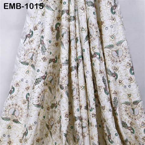 White Embroidered Fabric by the yard Sewing Crafting Indian Embroidery ...