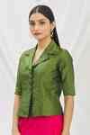 Buy Green Taffeta Notched Collar Shirt With For Women by Aryavir ...