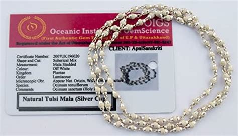 Apnisanskriti Lab Certified 55 Beads White Tulsi Mala in Pure Silver ...