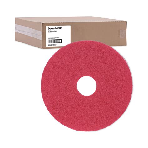 Buffing Floor Pads, 14" Diameter, Red, 5/Carton - Oak Cliff