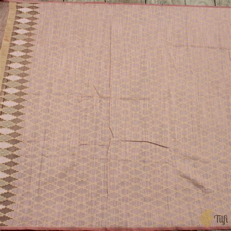 Light Old Rose Pink Pure Kora Dupion Net 3 Piece Suit Set - Tilfi