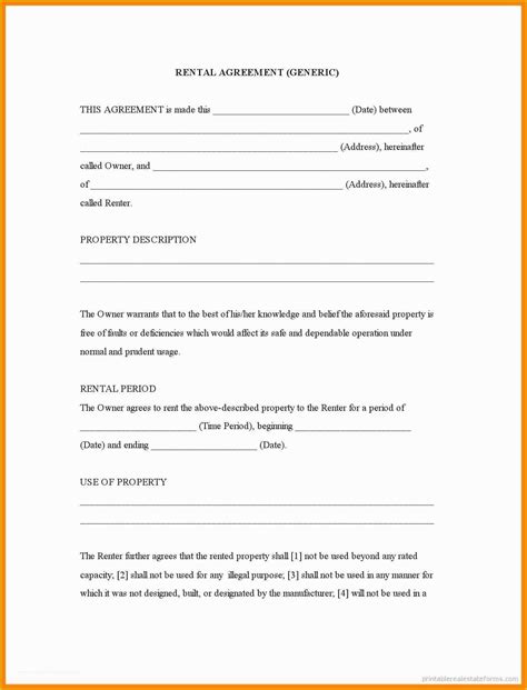 Free Printable Blank Rental Agreement