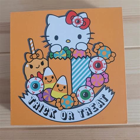 Hello Kitty Halloween orange wood decor #Halloween... - Depop