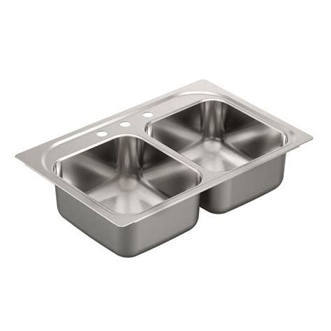 Moen 1800 Drop-In 33-in x 22-in Stainless Steel Double Equal Bowl 3 ...