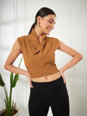 Buy Kibo Brown Sleeveless Crop Top Online