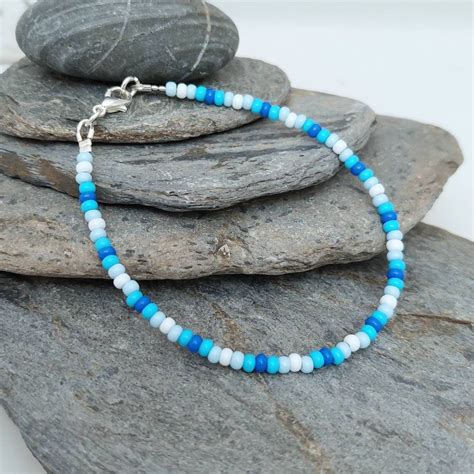 Blue Seed Bead Bracelet Handmade Blue Bead Beach Bracelet Jewellery ...