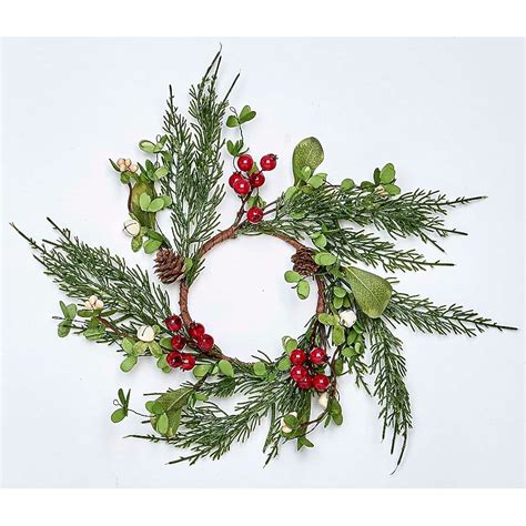 Worth Imports Red Pine Berry Leaf Candle Ring for Pillar Candles, 4.5 ...