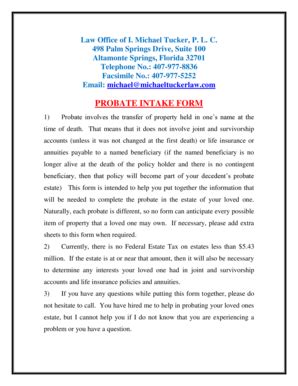 Fillable Online PROBATE INTAKE FORM - Estate Planning Attorney Probate ...