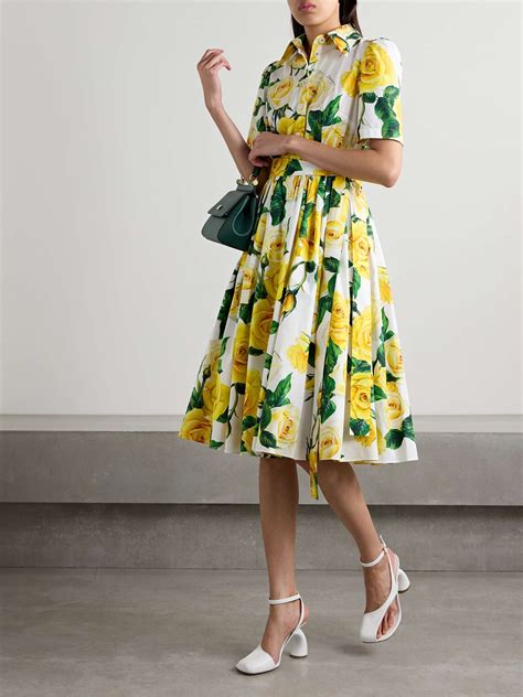 DOLCE&GABBANA Belted pleated floral-print cotton-poplin midi dress ...