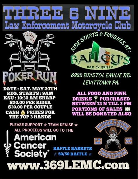 THREE 6 NINE LE/MC POKER RUN (TEAM DENISE), Bailey's Bar & Grille ...