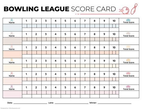 League Tracker Bowling Score Sheet Template - WordLayouts