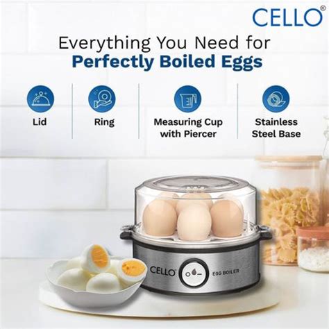 CELLO GEM 7 Smart Egg Boiler 360-Watts Transparent, Boil Up to 7 Eggs ...