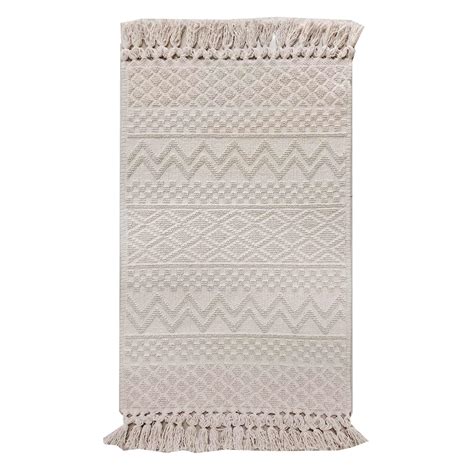 Found & Fable Ivory Woven with Fringe Bath Rug, 20x32