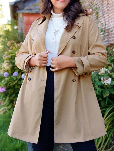 EMERY ROSE Plus Solid Double Breasted Trench Coat | SHEIN USA