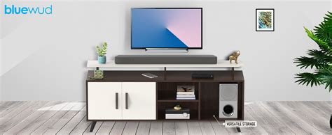 BLUEWUD Skiddo Engineered Wood Floor Standing TV Entertainment Unit Set ...