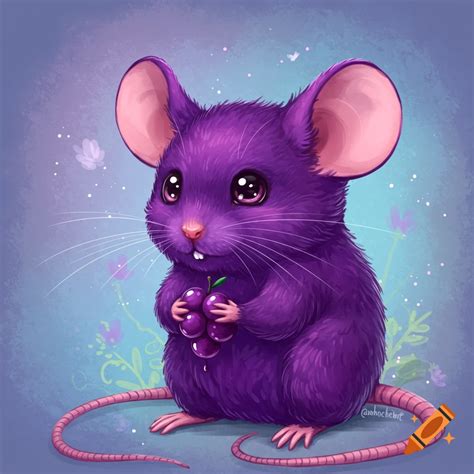 Cute purple mouse holding grapes on Craiyon