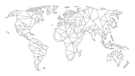 Geometric World Map | Linear drawing | Black on White by WorldMapShop ...