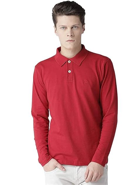 CHKOKKO Men's Polo Cotton Regular Fit Full Sleeves T-Shirt RED Size S ...