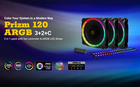 Antec Prizm 120 ARGB 120mm Addressable RGB Case Fan- 3 Pack and 2 RGB ...