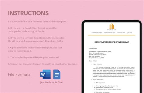 Construction Scope of Work (SoW) Template in Word, Google Docs ...
