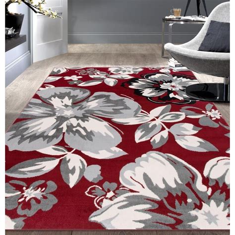 World Rug Gallery Hudson 6 x 9 Burgundy-Black Indoor Floral/Botanical ...
